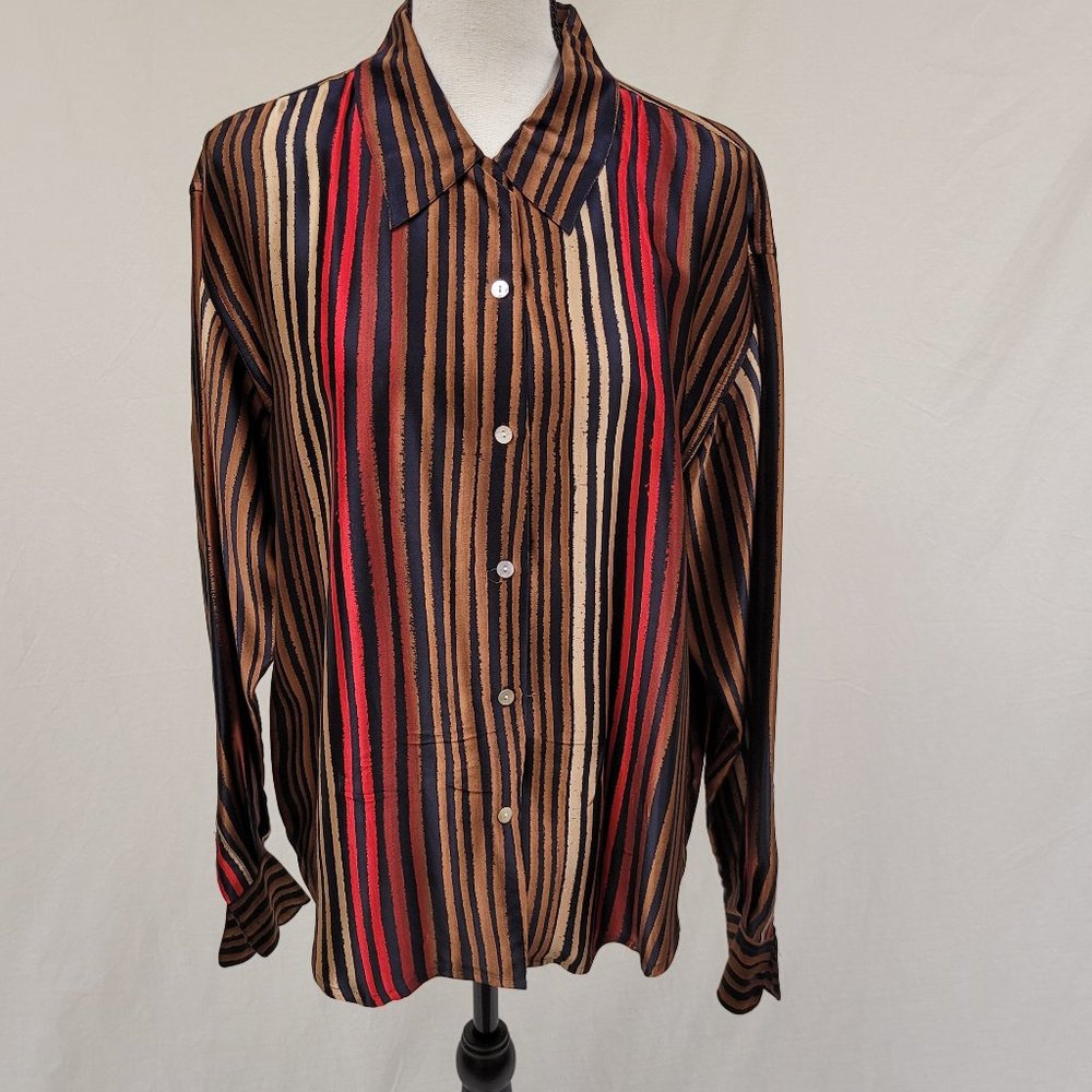 Austin Reed Silk Multicolor Stripe Button Up Top